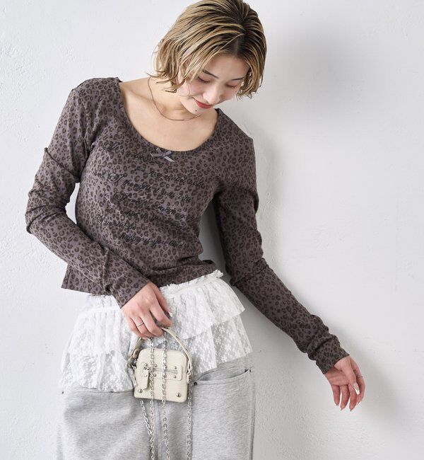  「レオパード(ヒョウ柄)メッセージトップス」|Tシャツ・カットソー|