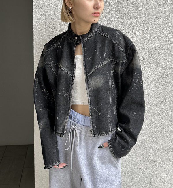  「スプレーブリーチデニムブルゾン」|ブルゾン・スタジャン|ブラック