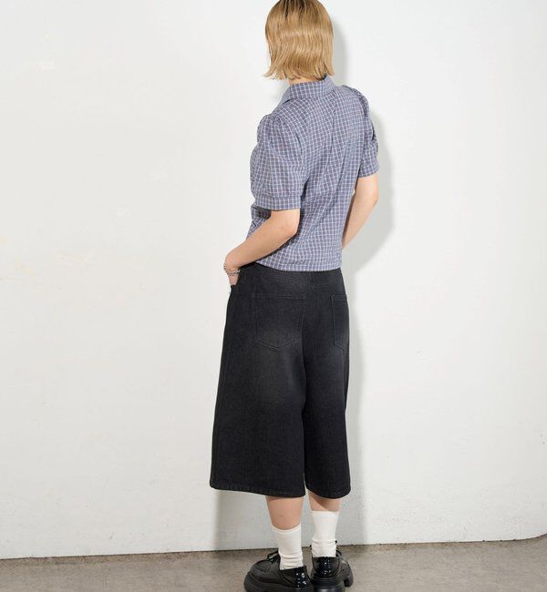  「【2サイズ】PFベルト付きデニムハーフパンツ 」|デニム|