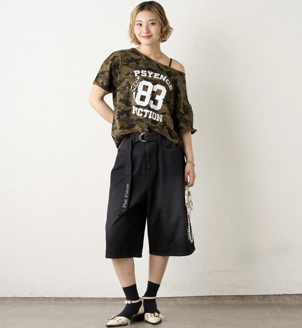  「【2サイズ】PFベルト付きデニムハーフパンツ 」|デニム|