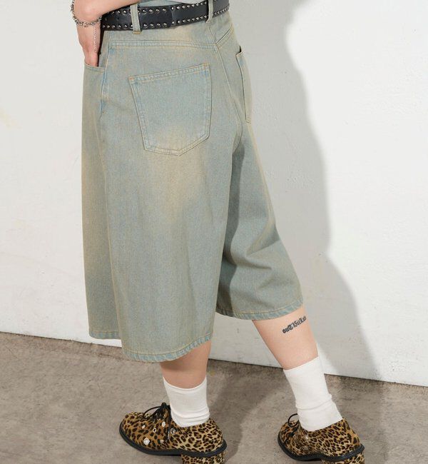  「【2サイズ】PFベルト付きデニムハーフパンツ 」|デニム|