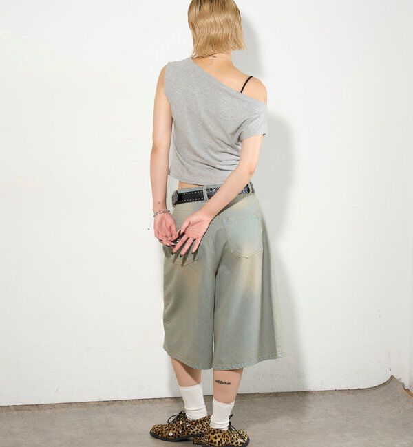  「【2サイズ】PFベルト付きデニムハーフパンツ 」|デニム|