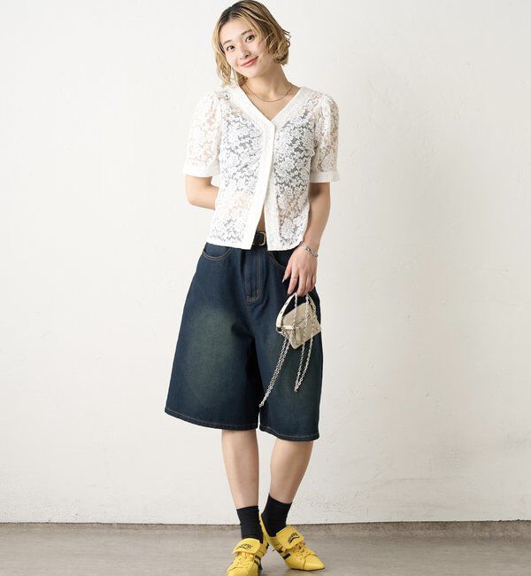  「【2サイズ】PFベルト付きデニムハーフパンツ 」|デニム|