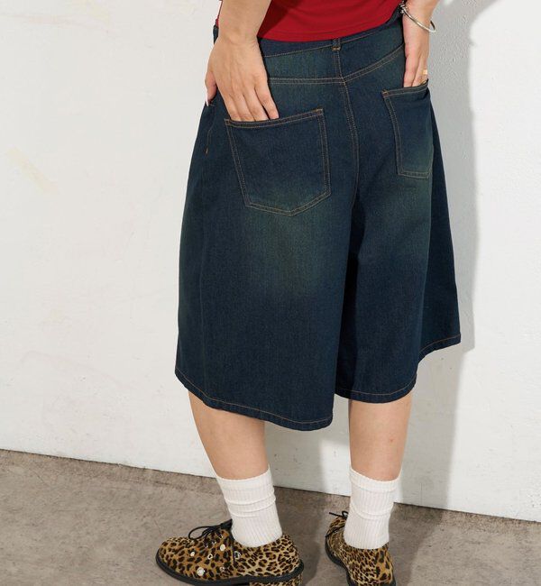  「【2サイズ】PFベルト付きデニムハーフパンツ 」|デニム|