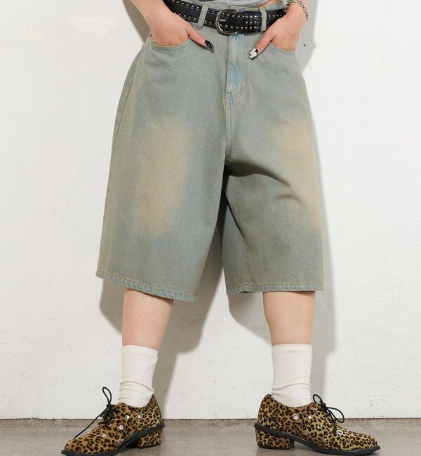  「【2サイズ】PFベルト付きデニムハーフパンツ 」|デニム|