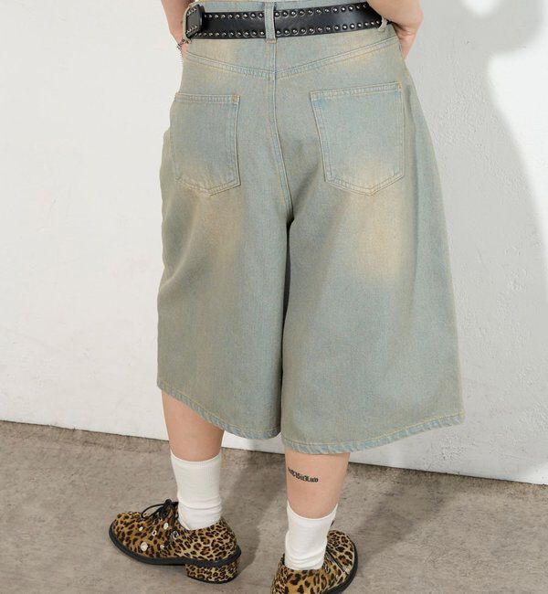  「【2サイズ】PFベルト付きデニムハーフパンツ 」|デニム|