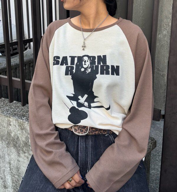  「【WEB限定】シャーロットワッフルラグラントップス」|Tシャツ・カットソー|ブラウン