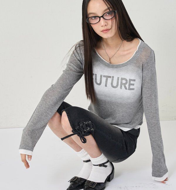  「SPRAY LOGO SHEER LAYERED TOPS」|Tシャツ・カットソー|