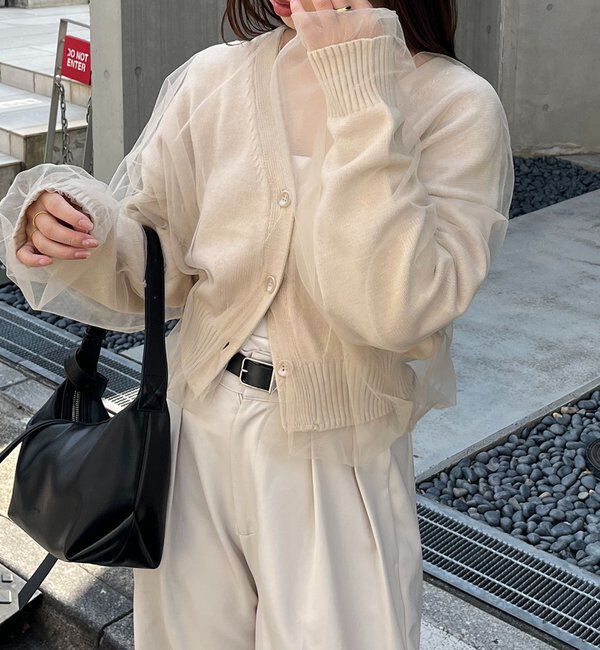  「【1枚で着映え】チュールレイヤードカーディガン」|カーディガン|