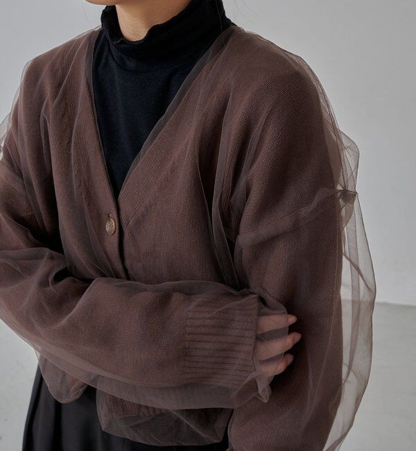  「【1枚で着映え】チュールレイヤードカーディガン」|カーディガン|