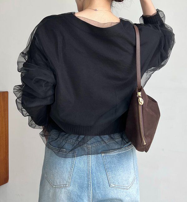  「【1枚で着映え】チュールレイヤードカーディガン」|カーディガン|