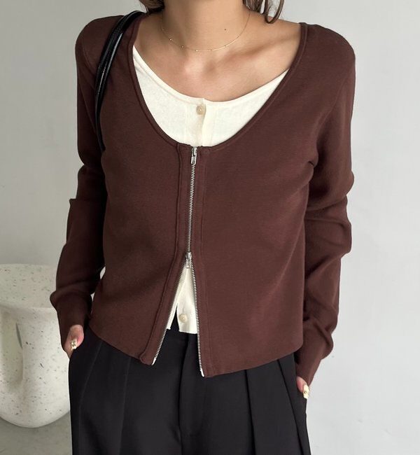  「【WEB限定】Wジップレイヤードニット」|カーディガン|