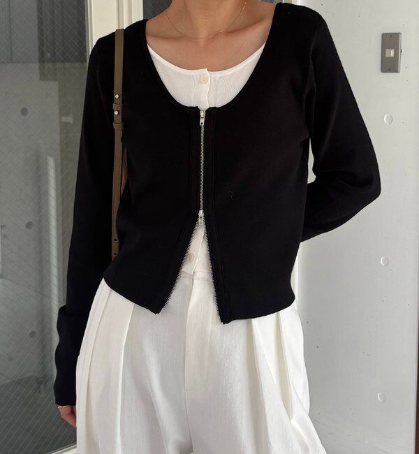  「【WEB限定】Wジップレイヤードニット」|カーディガン|