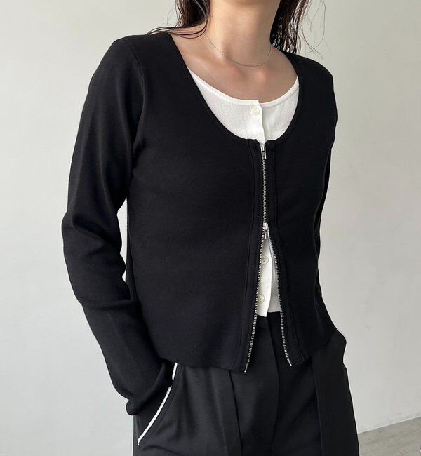  「【WEB限定】Wジップレイヤードニット」|カーディガン|