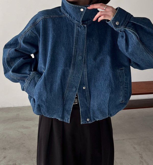  「【サイズ展開あり】ラウンドデニムブルゾン」|ブルゾン・スタジャン|