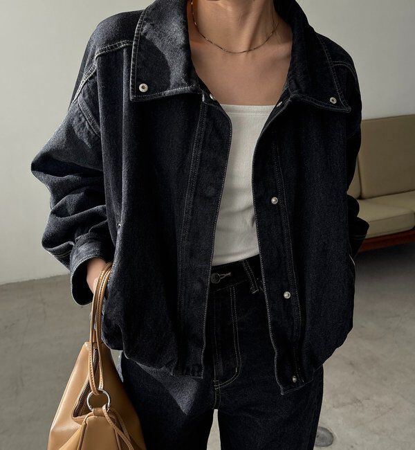  「【サイズ展開あり】ラウンドデニムブルゾン」|ブルゾン・スタジャン|