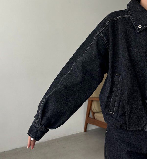  「【サイズ展開あり】ラウンドデニムブルゾン」|ブルゾン・スタジャン|