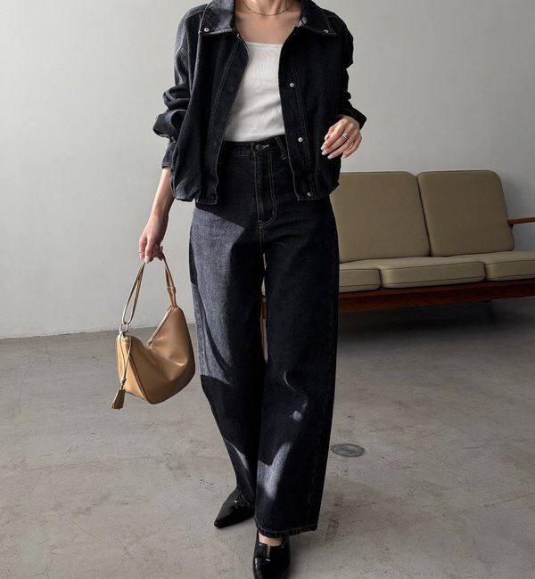  「【サイズ展開あり】ラウンドデニムブルゾン」|ブルゾン・スタジャン|