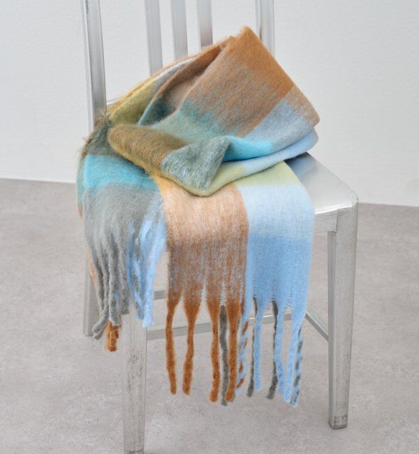  「ロングチェックマフラー」|マフラー|ブルー