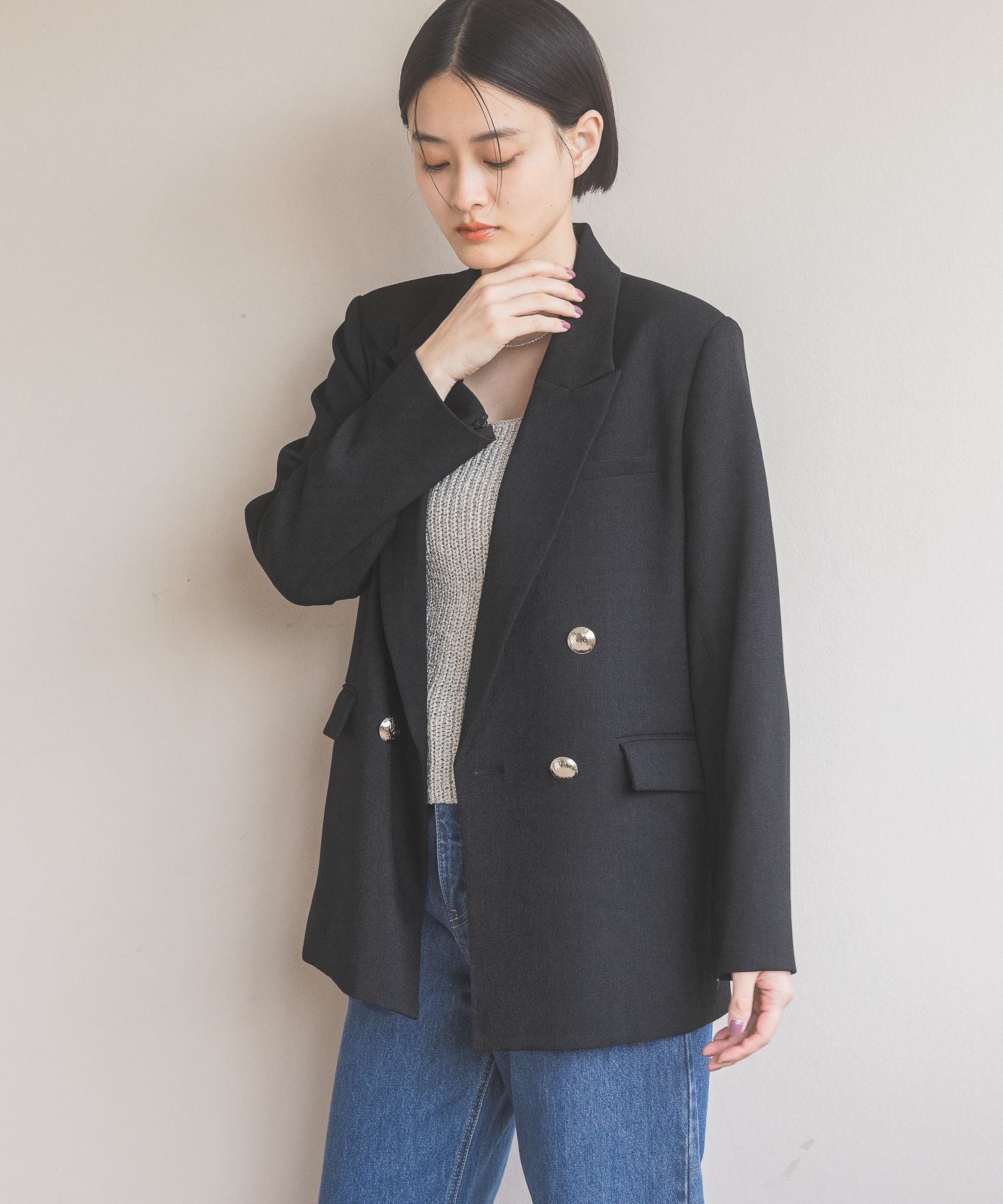 A part by 「【セットアップ対応】Ｗテーラードスリットジャケット」|テーラードジャケット|ブラック