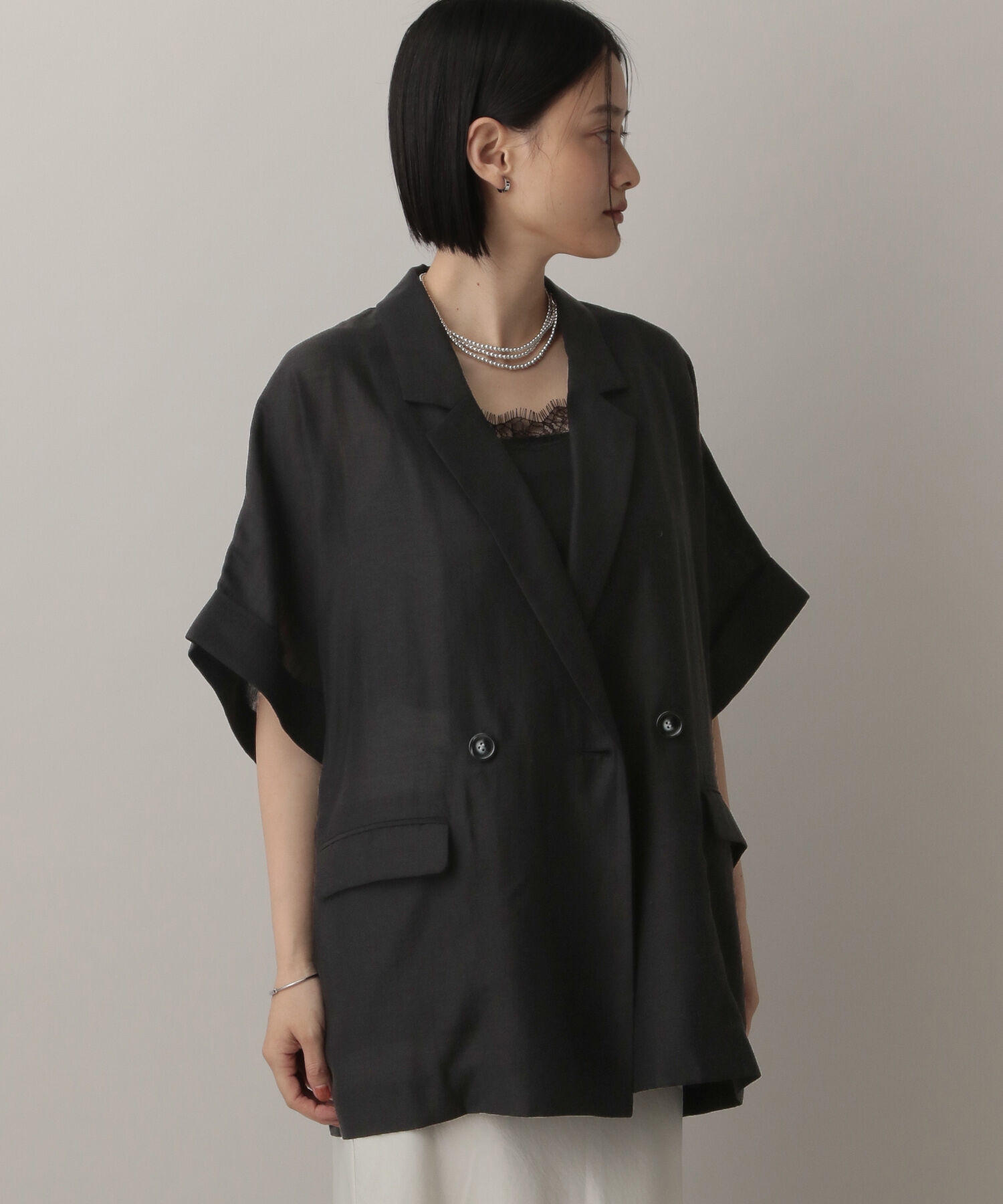 A part by 「アセテートリネン半袖ジャケット」|テーラードジャケット|