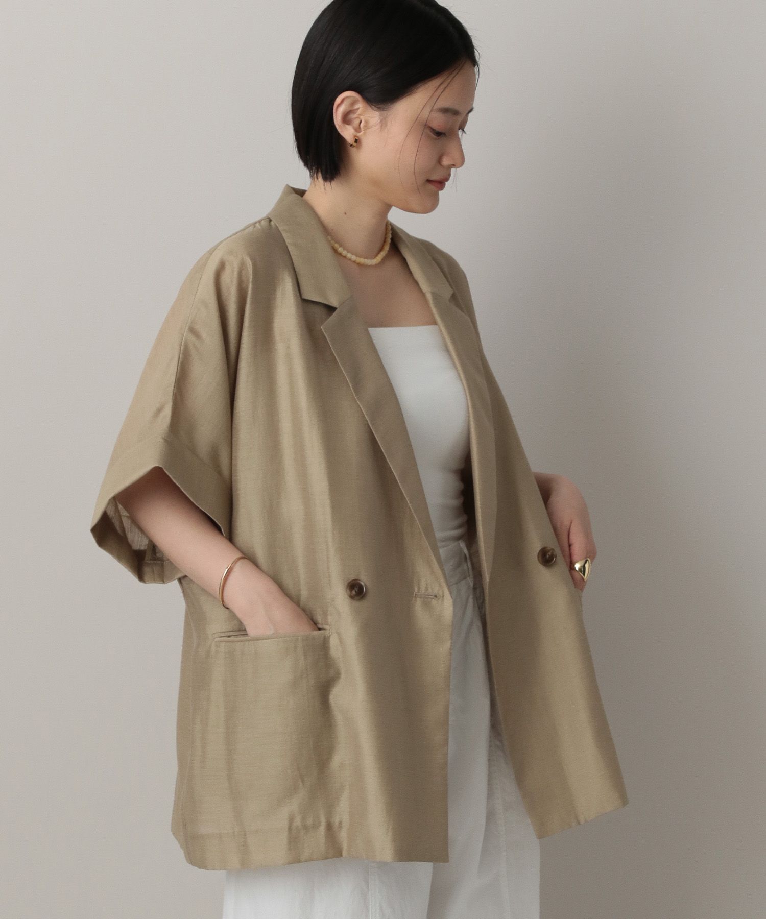 A part by 「アセテートリネン半袖ジャケット」|テーラードジャケット|