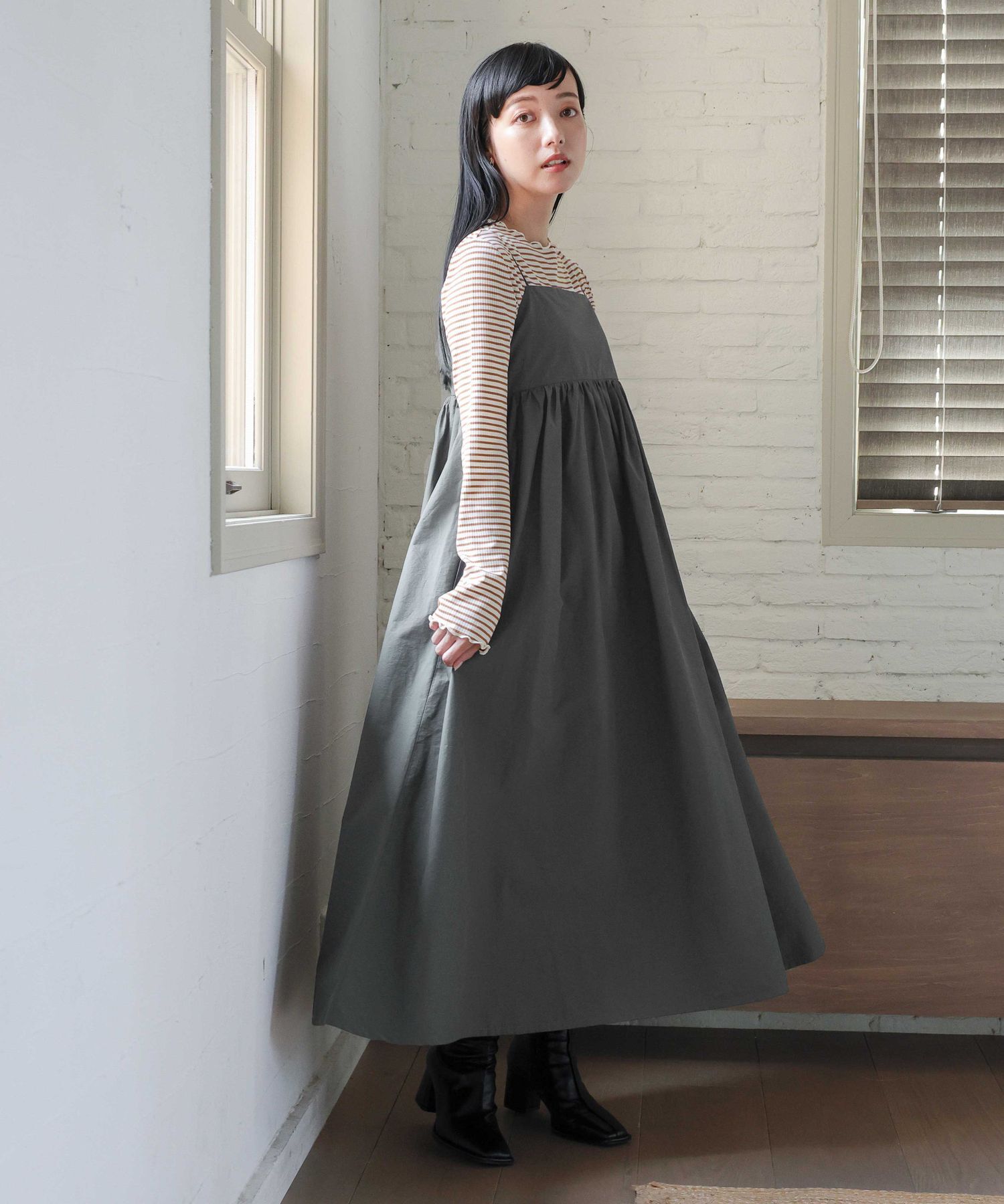 LOWRYS FARM「【前後着用可能】ボーダーテレコロングスリーブ」|Tシャツ・カットソー|