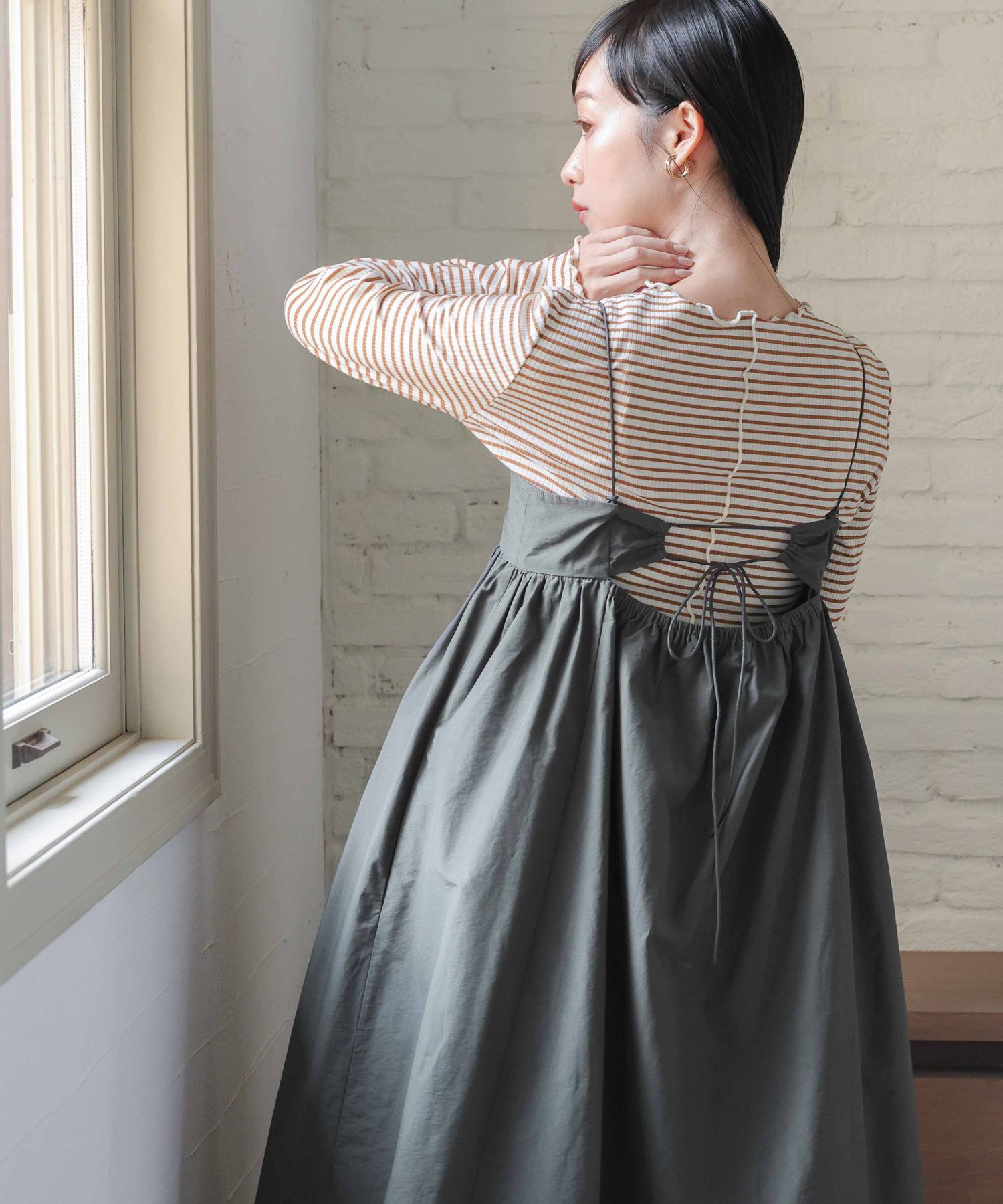 LOWRYS FARM「【前後着用可能】ボーダーテレコロングスリーブ」|Tシャツ・カットソー|