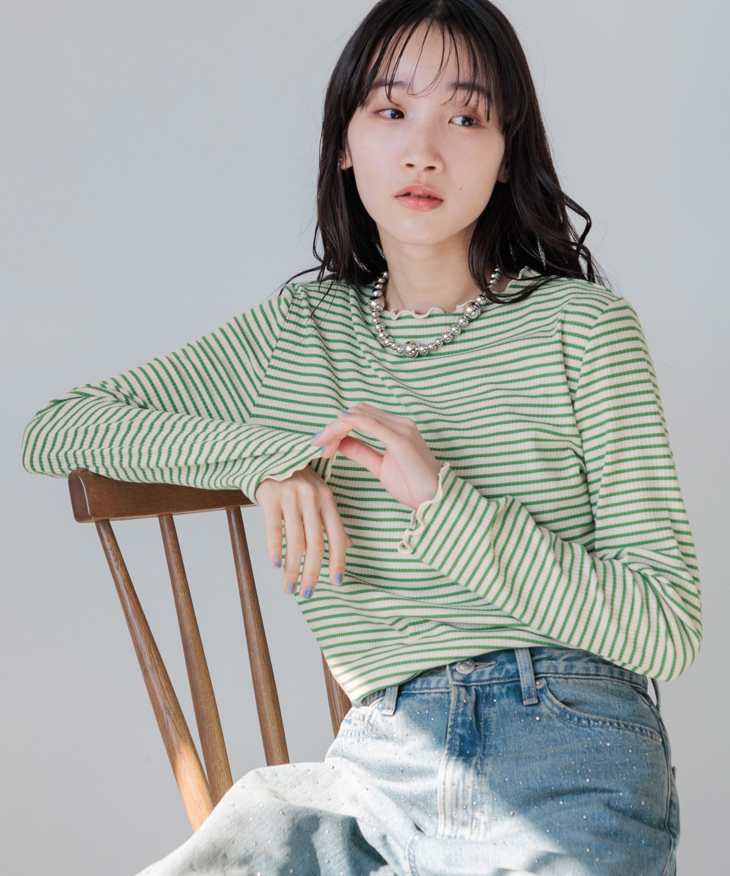 LOWRYS FARM「【前後着用可能】ボーダーテレコロングスリーブ」|Tシャツ・カットソー|