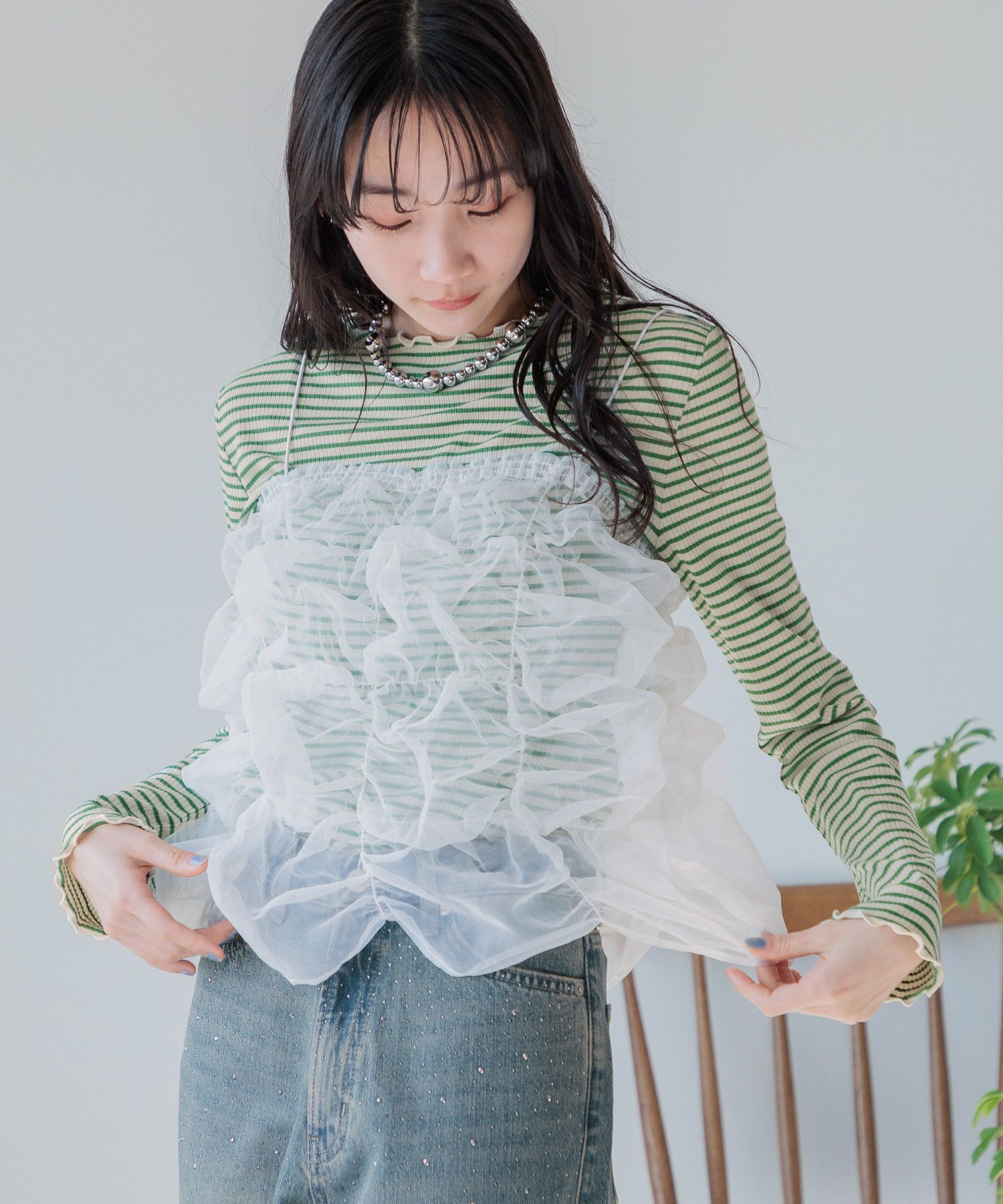 LOWRYS FARM「【前後着用可能】ボーダーテレコロングスリーブ」|Tシャツ・カットソー|