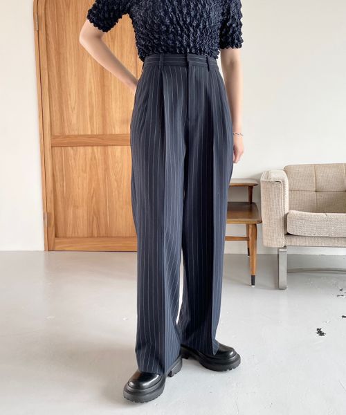 LOWRYS FARM「ＴＲスタイルＵＰワイドパンツ」|チノ|NVY