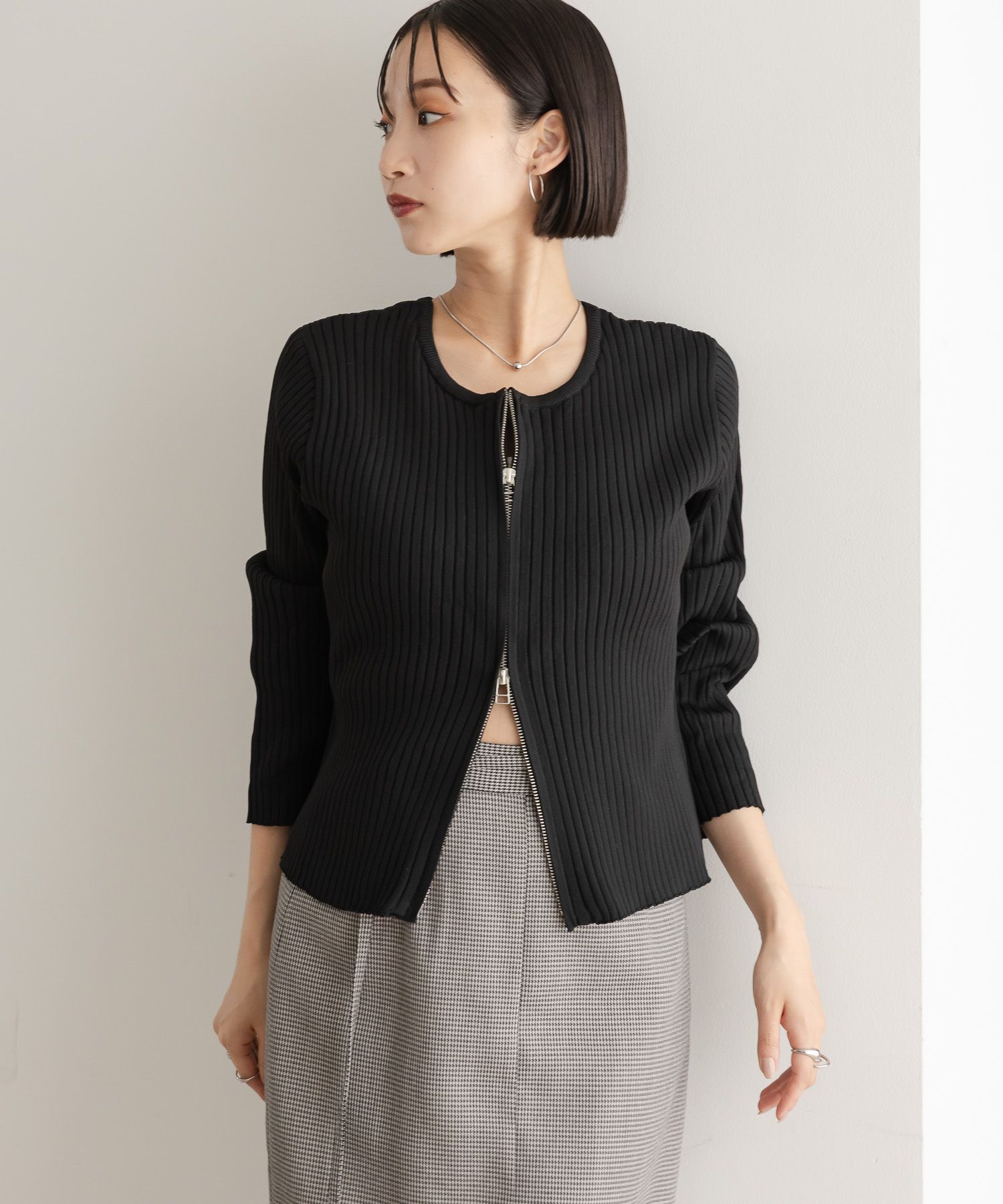 LOWRYS FARM「ＷＺＩＰリブカーディガンＬＳ」|ニット・セーター|