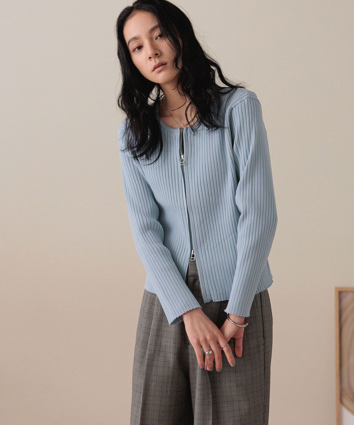 LOWRYS FARM「ＷＺＩＰリブカーディガンＬＳ」|ニット・セーター|ブルー２