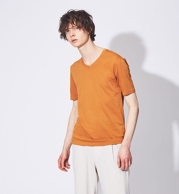 ABAHOUSE「【FLEX COOL】超接触冷感 スムースVネック Tシャツ」|Tシャツ・カットソー|ダークオレンジ