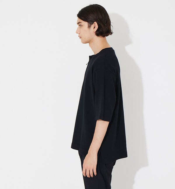 ABAHOUSE「オーガニックコットン ワッフル ハーフジップ 変形 Tシャツ」|Tシャツ・カットソー|