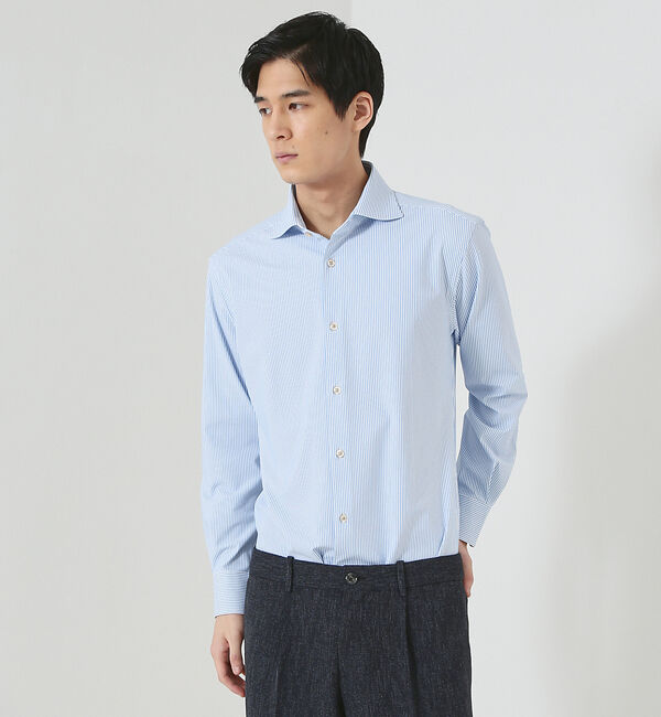 ABAHOUSE「【FLEX SHIRTS】マルチストレッチ ナローストライプ シャツ」|シャツ・ブラウス|サックスブルー