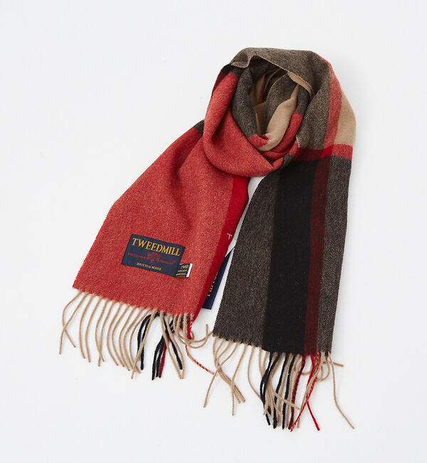ABAHOUSE「【TWEED MILL/ツイードミル】ラムウールチェック柄ストール/ユニセックス」|マフラー|レッド系その他1