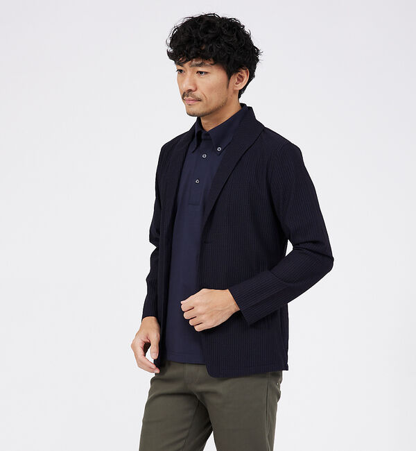 ABAHOUSE「ハニカムメッシュ　ショールブルゾン」|ブルゾン・スタジャン|ネイビー