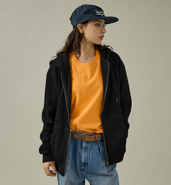 ABAHOUSE「【JEMORGAN /ジェーイーモーガン】ビッグワッフルWジップパーカー/フーデ」|パーカー|ブラック