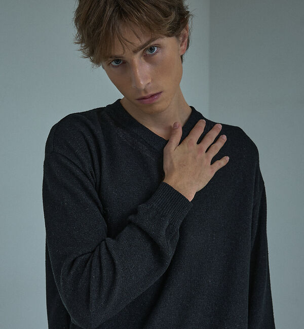 ABAHOUSE「WOOL MIX ブークレーＶネックニット」|ニット・セーター|ブラック