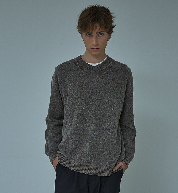 ABAHOUSE「WOOL MIX ブークレーＶネックニット」|ニット・セーター|グレージュ