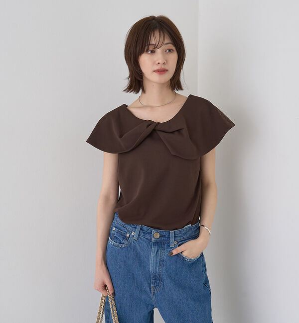 Rouge vif「【一部店舗限定】【洗濯機OK】フロントツイストカットソーブラウス」|Tシャツ・カットソー|