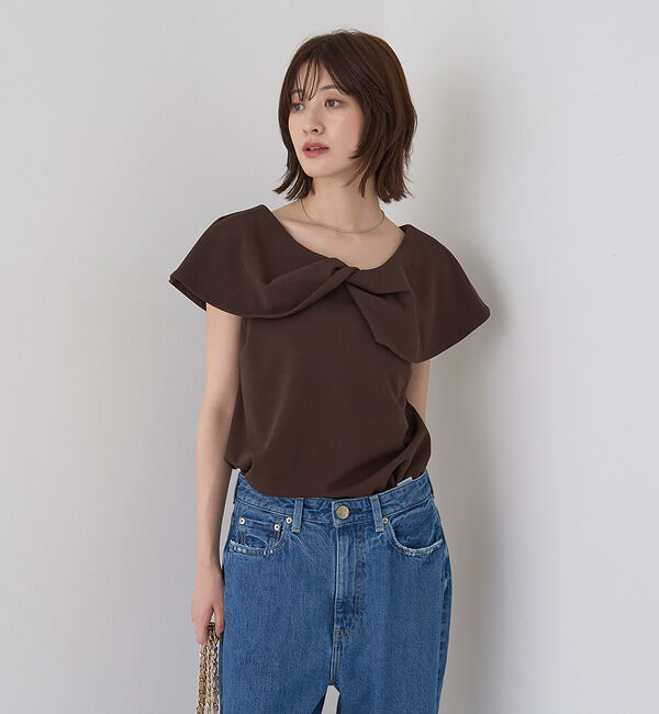 Rouge vif「【一部店舗限定】【洗濯機OK】フロントツイストカットソーブラウス」|Tシャツ・カットソー|