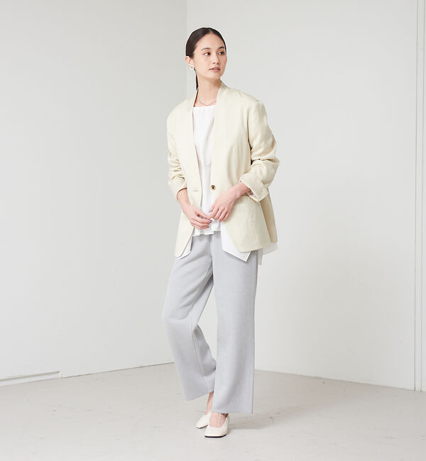 qualite「フィブリルサテンカーデジャケット」|ノーカラージャケット|