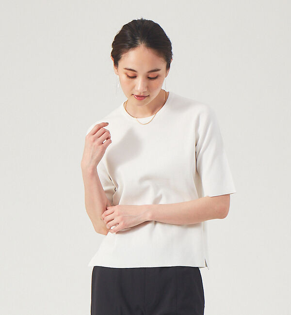 qualite「ウォッシャブルクルーネックニットT」|ニット・セーター|ホワイト