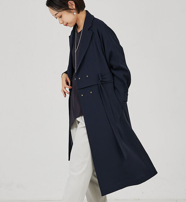 qualite「ドレープツイル2WAYコート」|トレンチコート|ネイビー