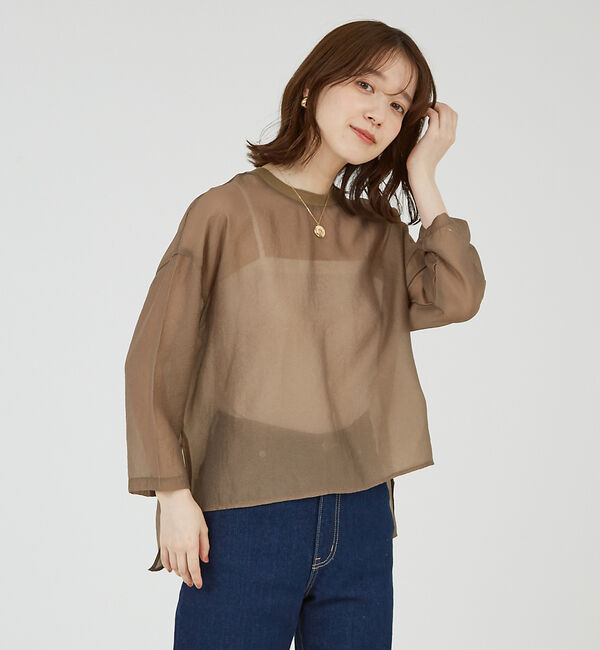 abahouse mavie「【シアートップス】７分袖シアーTシャツ」|Tシャツ・カットソー|
