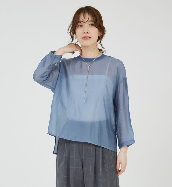 abahouse mavie「【シアートップス】７分袖シアーTシャツ」|Tシャツ・カットソー|