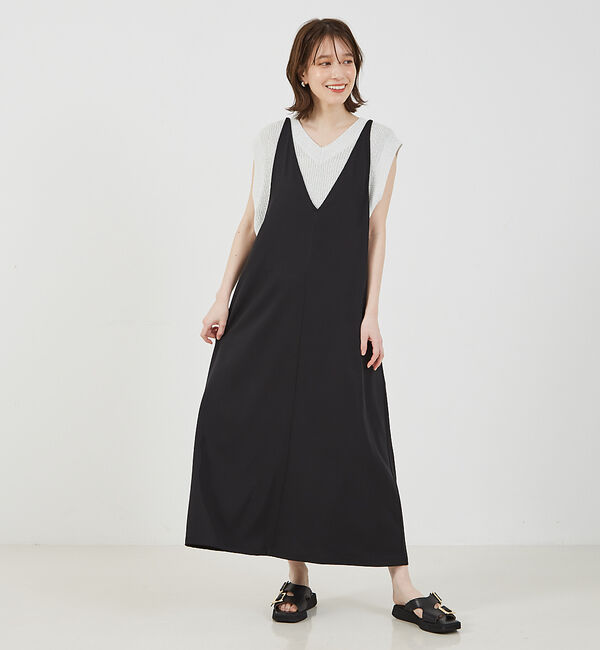 abahouse mavie「【大人のいちまんワンピ】クールタッチサテンキャミジャンスカ」|ジャンパースカート|