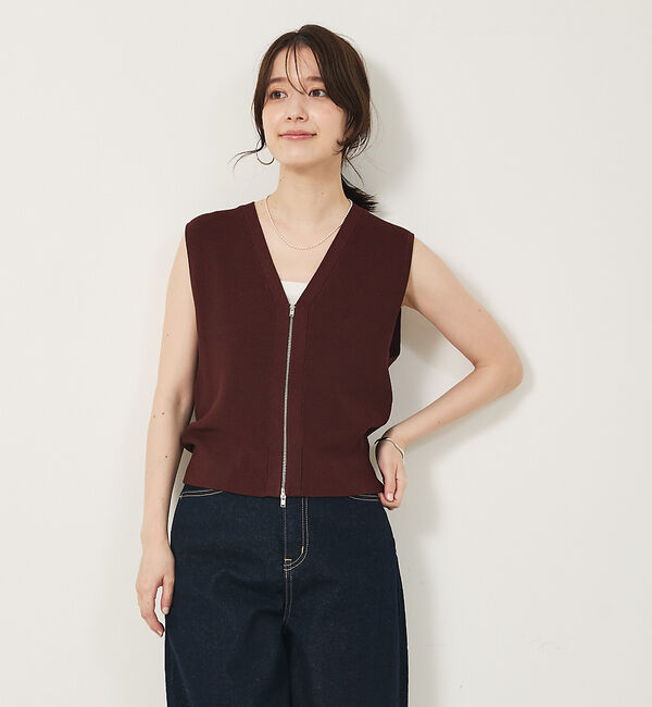 abahouse mavie「【セットアップ対応】ジップニットベスト」|ベスト・ジレ|